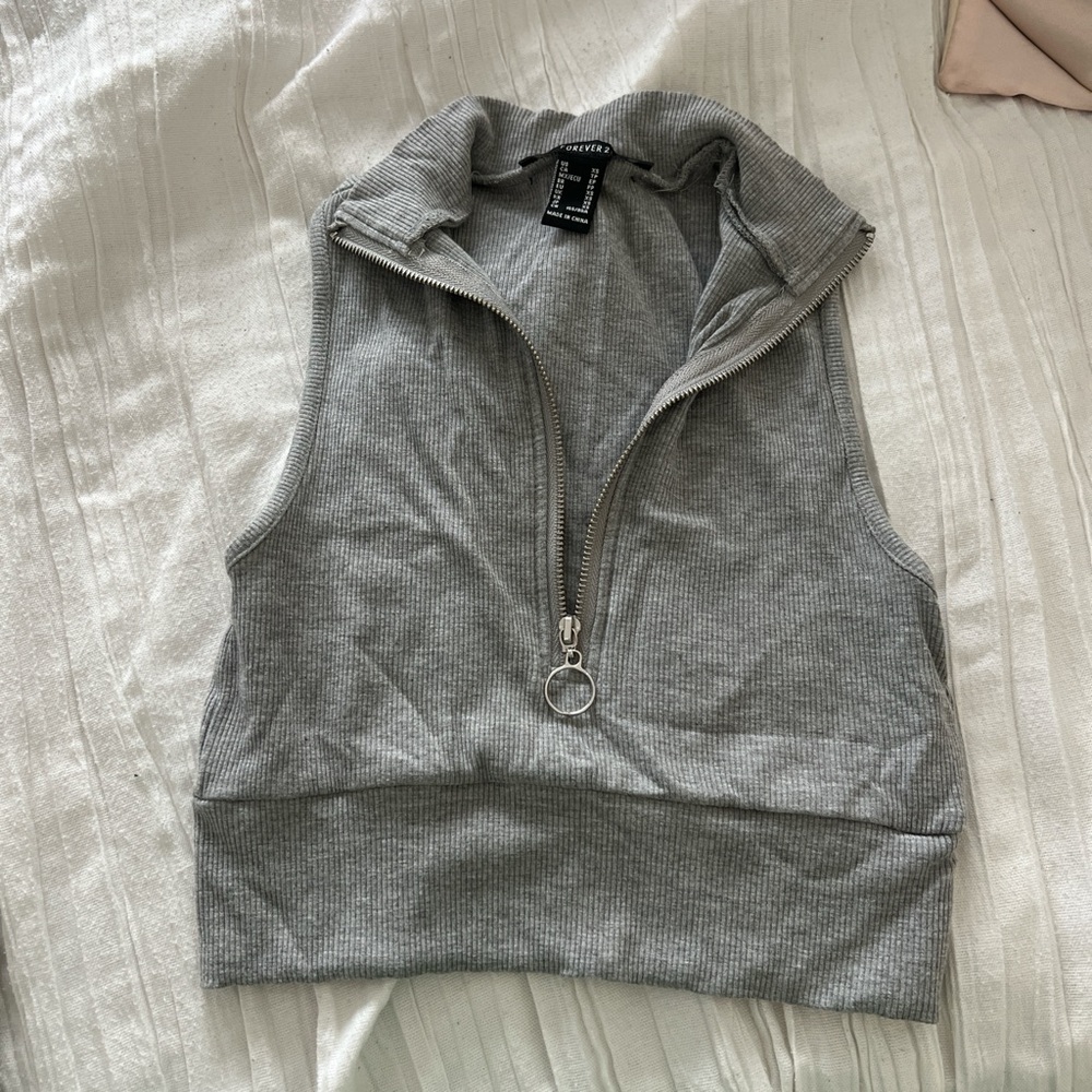 Grey zip up crop top